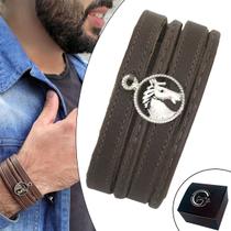 Pulseira Couro Masc Country Ajustável Vazado Cavalo Marrom Pulseira Couro Masc Country Ajustável Vazado Cavalo Marrom
