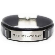 Pulseira Couro Masculina Fé+Força+Coragem