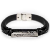 Pulseira Couro Masculina Pai Nosso Prata E Preto