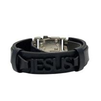 Pulseira Couro Masculina Placa Jesus