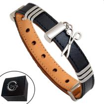 Pulseira Couro Preto Ajustável Tesoura Barbearia Cabeleleiro Pulseira Couro Preto Ajustável Tesoura Barbearia Cabeleleiro