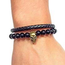 Pulseira Couro Preto Masculina - Miriam Marques