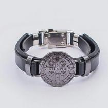 Pulseira Couro São Bento Onix Regulável Preta