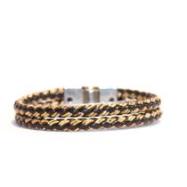 Pulseira Couro Trançada Marrom e Bege