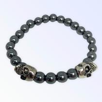Pulseira Crânio Hematita pedra e silicone