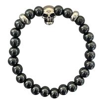 Pulseira Crânio Skull Pedra Hematita 8Mm Proteção