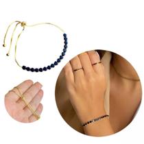 Pulseira cravejada zircônias pretas Banhado A Ouro regulável