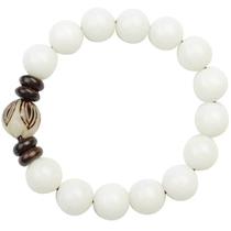 Pulseira Creative White Bodhi Seed 12 mm Beads Lotus 17,5 cm