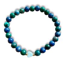 Pulseira Crisocola 6mm entremeios coração de Amazonita e bolinhas FO