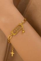 Pulseira Cristã Com Nome Jesus Dourado E Pingente De Cruz