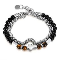 Pulseira Cross para homens, dupla camada, aço inoxidável, olho de tigre Pulseira Cross para homens, dupla camada, aço inoxidável, olho de tigre