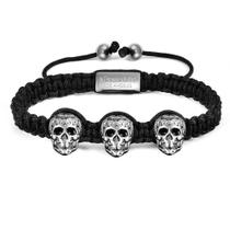 Pulseira Crucible com Caveiras Antigas - Aço Inoxidável e Cordão de Nylon
