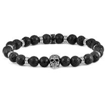 Pulseira Crucible de aço inoxidável Skull Lava Stone 8mm