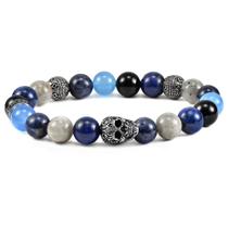 Pulseira Crucible Stainless Steel Skull Onyx Lapis Lazuli