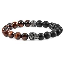 Pulseira Crucible Stainless Steel Skull Red Tiger Eye Onyx