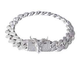 Pulseira Cuban Cravejada Fecho Caixa G.O.A.T. 12mm - 17.7 cm - Aporro