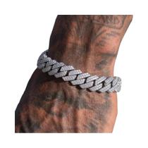Pulseira Cubana Masculina Com Design De Losango Totalmente Cravejada De Diamantes, Joia Luxuosa E