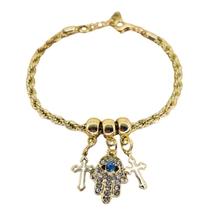 Pulseira da Sorte Mão Hamsá Cruz Dourada com Strass