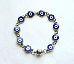 Pulseira da Sorte Prateada com Olhos Gregos