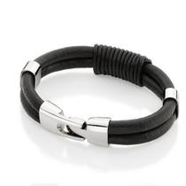 Pulseira de aço e couro masculina rommanel fio duplo 20cm 250282