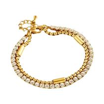 Pulseira De Aço Inoxidável 2 Em 1 Com Zircônia Branca Para Mulheres, Joias De Pulso DIEYURO,