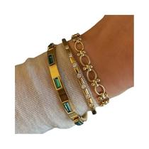Pulseira De Aço Inoxidável Banhada a Ouro 18K Com Zircônia Cúbica Para Mulheres, Joia De Moda À