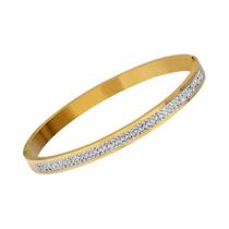 Pulseira De Aço Inoxidável Com Cristais Transparentes, Design Simples E Liso