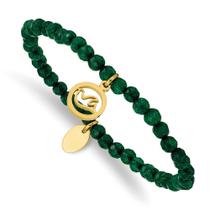 Pulseira de Aço Inoxidável com Pingente de Jade Verde - Banho de Ouro Amarelo