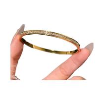 Pulseira De Aço Inoxidável Com Strass Dourado Elegante E Brilhante Para Mulheres, Joias Para