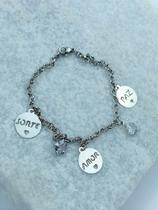 Pulseira de Aço Inoxidável com Zirconia - Paz, Sorte e Amor - 1 Unidade