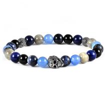 Pulseira de Aço Inoxidável Crucible com Caveira, Ônix e Lapis Lazuli