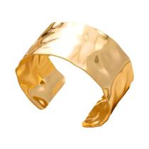 Pulseira De Aço Inoxidável Feminina De Superfície Larga C24, Padrão De Martelo Convexo E Côncavo