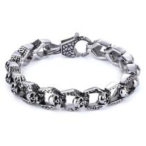 Pulseira de aço inoxidável Gothic Skull Link Design para homens
