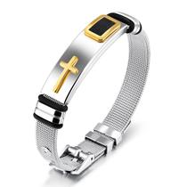Pulseira de aço inoxidável para homens, alça de malha ajustável