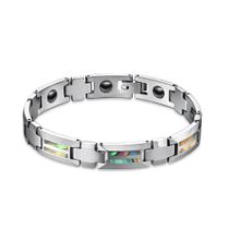 Pulseira de aço inoxidável para homens com incrustação de concha de abalone