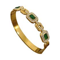 Pulseira De Aço Inoxidável Verde Com Zircônio Para Mulheres, Luxuosa, À Prova d'Água, Clássica,