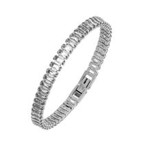 Pulseira de Aço Riviera Cristal Zircônia Baguete 18cm