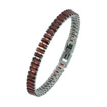 Pulseira de Aço Riviera Rubi Zircônia Baguete 18cm Pulseira de Aço Riviera Rubi Zircônia Baguete 18cm