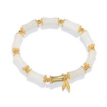 Pulseira de ágata branca para mulheres com miçangas inspiradas em bambu