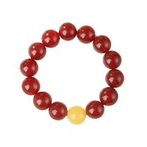 Pulseira de ágata vermelha natural com talão de transferência amarelo de 16 mm