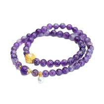Pulseira de ametista natural de dupla camada de 6 mm para mulheres Pulseira de ametista natural de dupla camada de 6 mm para mulheres