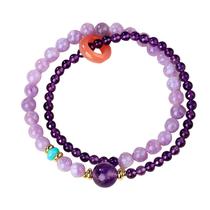 Pulseira de ametista natural para mulheres, dupla fita frisada Pulseira de ametista natural para mulheres, dupla fita frisada