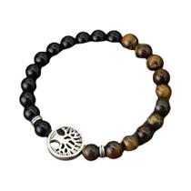 Pulseira De Amuleto Da Sorte Masculina Em Olho De Tigre Bicolor, Obsidiana E Howlite Vermelha,