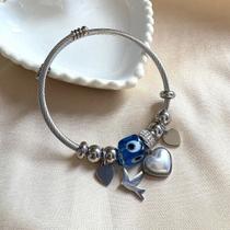 Pulseira de Aro com Berloques Prateada em Aço Inox