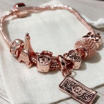Pulseira de Berloques c/ 7 peças em Banho Ouro Rose
