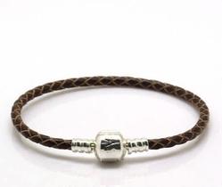 Pulseira de Berloques couro com fecho Banho Prata
