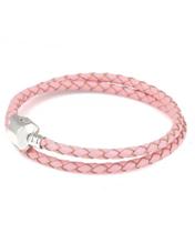 Pulseira de Berloques em Couro Legítimo 2 Voltas Rosa com fecho Banho Prata