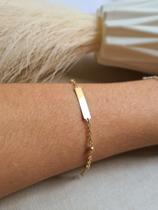 Pulseira De Bolinha C/ Plaquinha Elo Cadeadinho 3mm - 14cm - Ouro 750