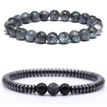 Pulseira De Bolinha Masculina Pedra Hematita Kit 2 Unidades