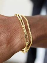 Pulseira De Cadeia Torcida Em Aço Titânio Multicamadas Dourada Para Homens E Mulheres, Joias De Pulseira De Cadeia Torcida Em Aço Titânio Multicamadas Dourada Para Homens E Mulheres, Joias De